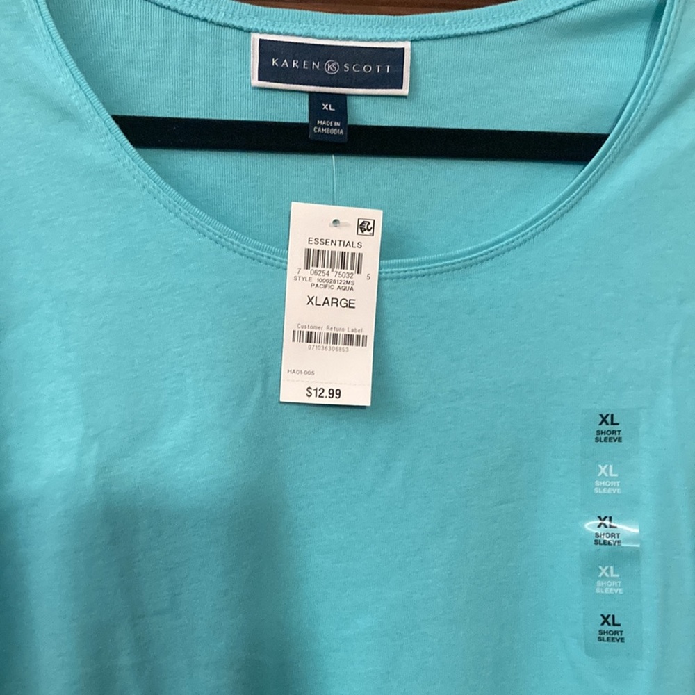 Karen Scott NWT XL blue T-shirt - Picture 2 of 4